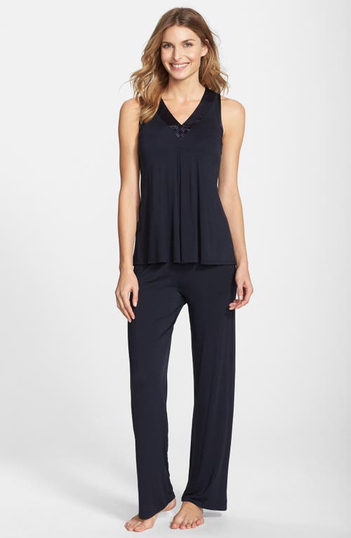 Midnight By Carole Hochman Charmeuse Trim Jersey Pajamas In Black