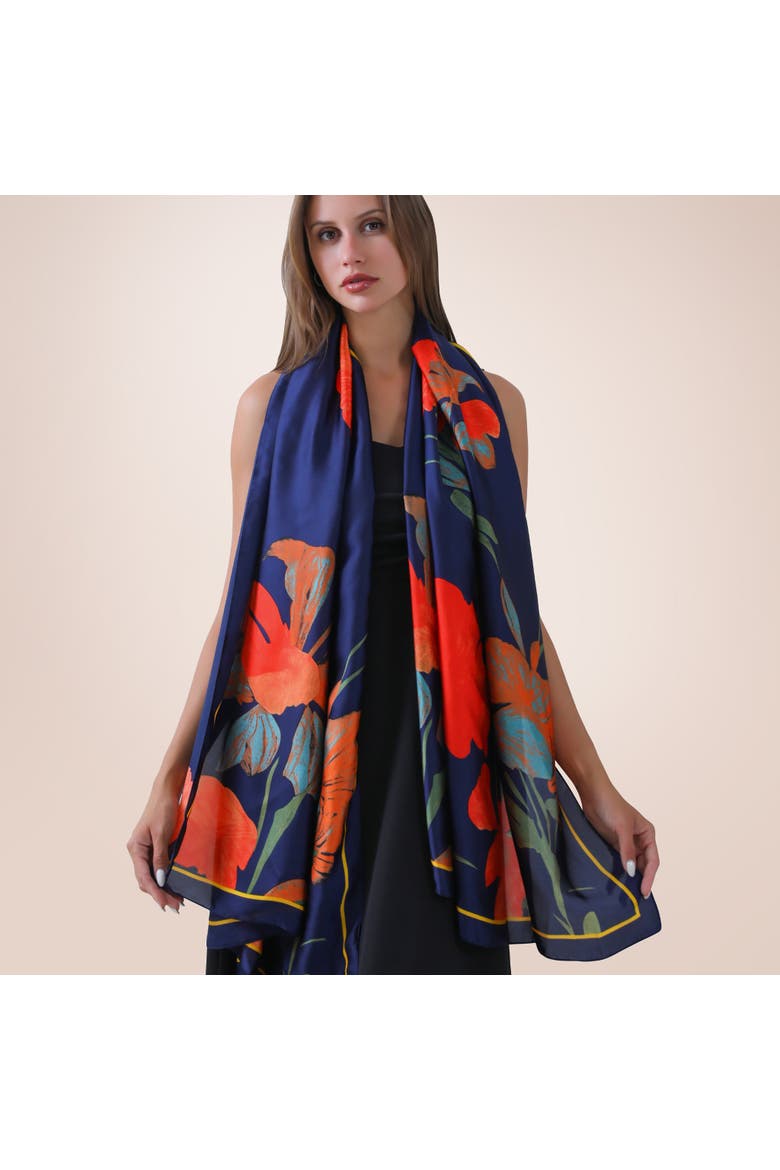 Koi Pond Floral Scarf - Blue, Main, color, Blue
