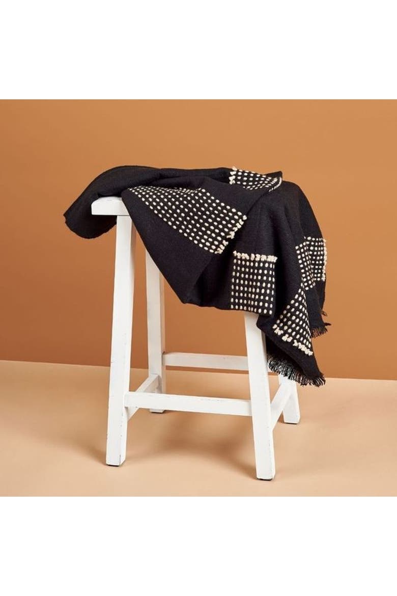 Walnut Black Yak With Hand Knotted Merino Stripes Handloom Throw, Alternate, color, Black/Walnut