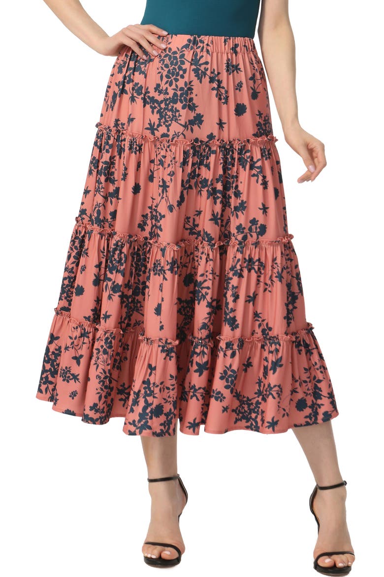 Women's Tiered Midi Skirt, Main, color, Coral