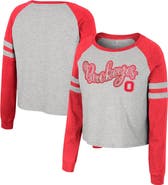 COLOSSEUM Women's Colosseum Heather Gray Ohio State Buckeyes I'm Gliding Here Raglan Long Sleeve Cropped T-Shirt
