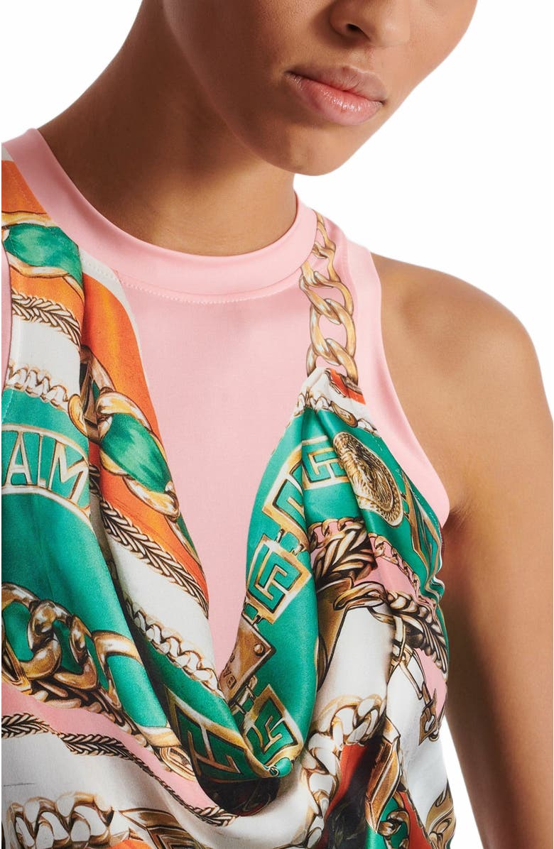 Balmain Trompe-l'oeil-style Balmain Foulard print vest top, Alternate, color, Multicolor