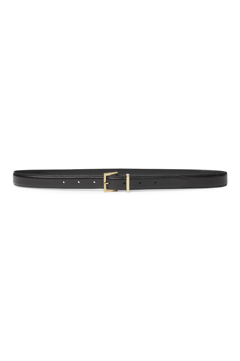 The Square Buckle Leather Belt, Main, color, BLACK