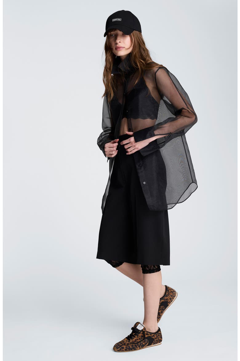 Sheer Oversize Button-Up Shirt, Alternate, color, BLACK