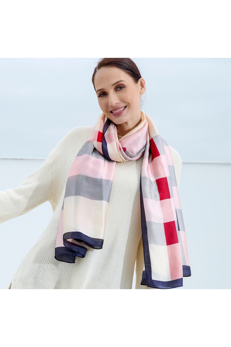 Checkered & Trimmed Ultrasoft Lightweight Scarf, Alternate, color, Pink/Black