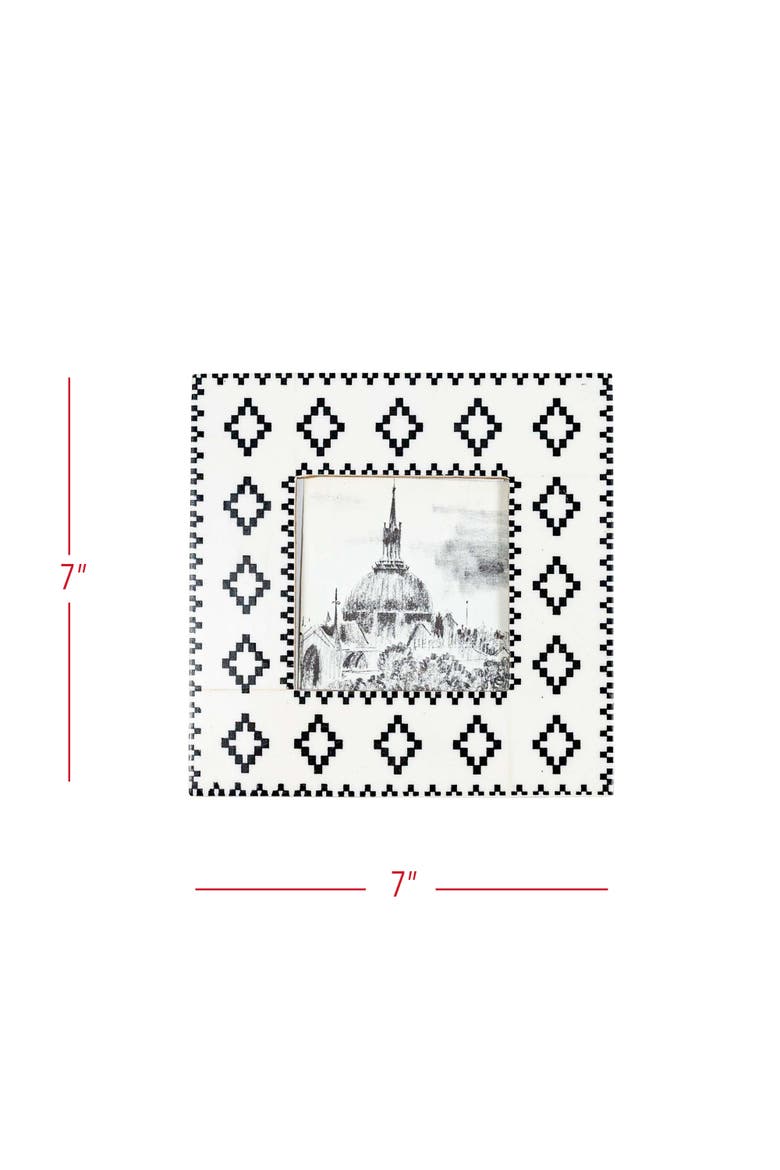 4x4 Inch Southwest Diamond Picture Frame Black Resin, MDF & Glass, Alternate, color, White
