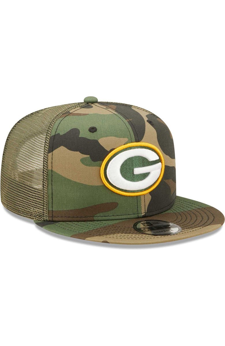 New Era Men's New Era Camo/Olive Green Bay Packers Trucker 9FIFTY Snapback Hat, Alternate, color, 