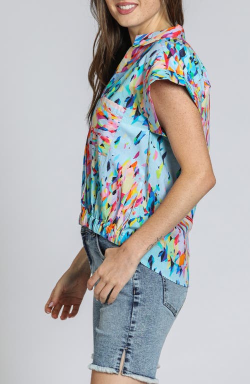 Apny Print Wrap Front Cotton High-low Top In Blue Multi