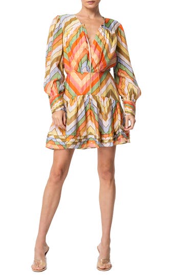 Ciebon Emerie Chevron Stripe Long Sleeve Minidress In Multi