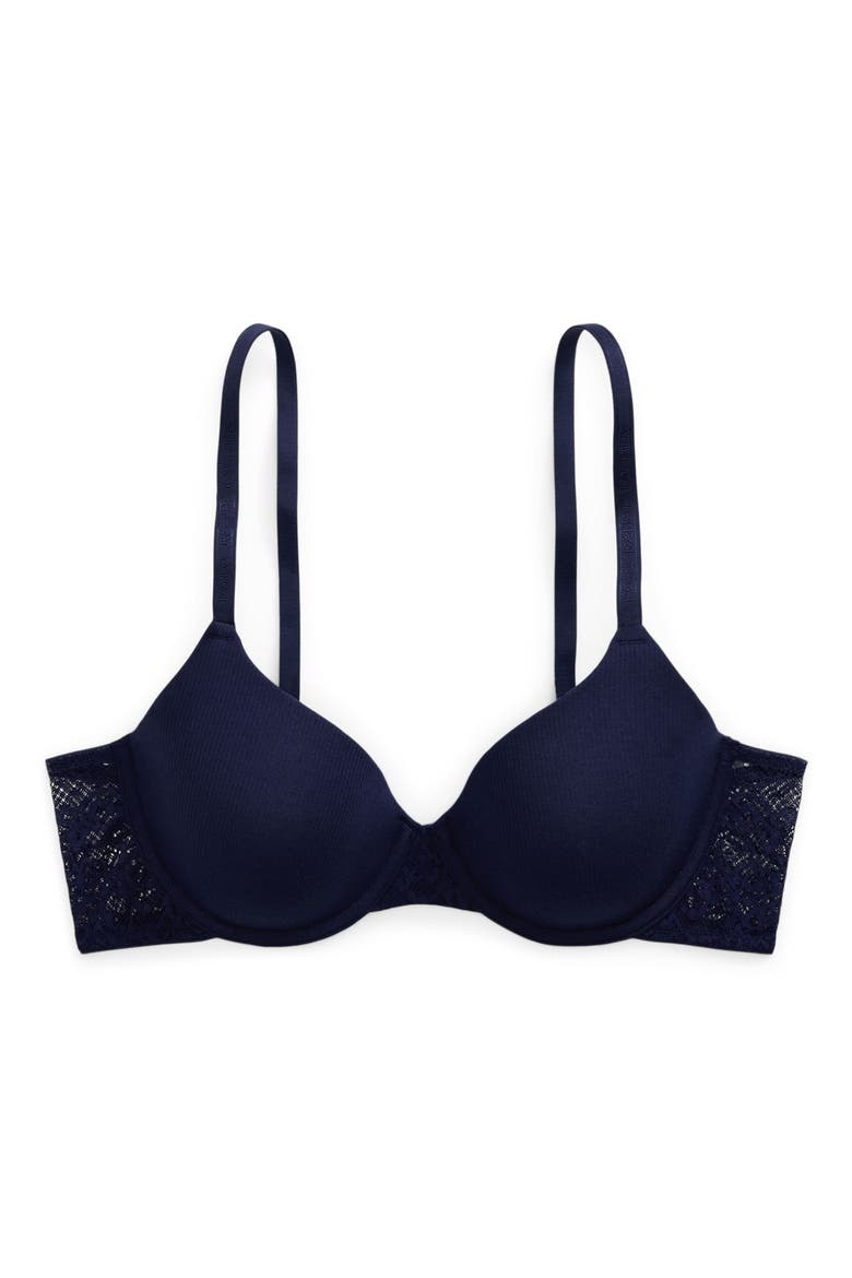 Underwire Lace Demi T-Shirt Bra, Alternate, color, NAVY