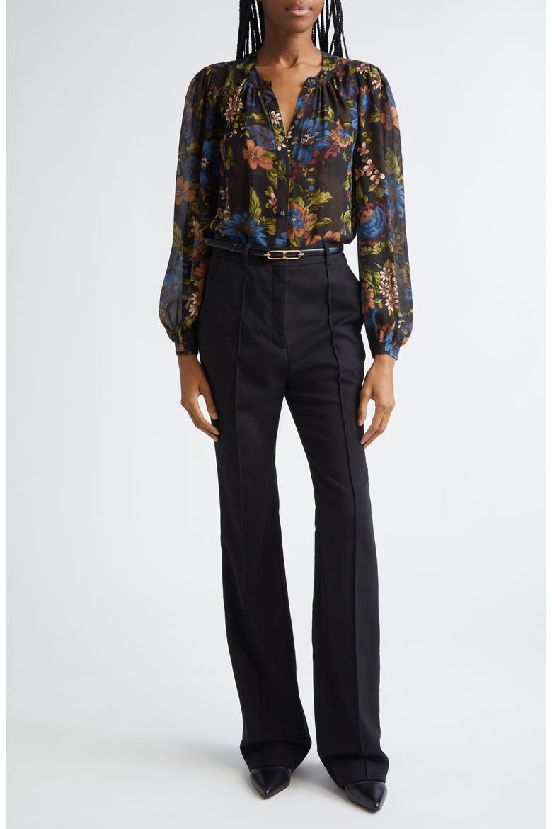 Ashlynn Floral Pintuck Silk Top, Alternate, color, BLACK MULTI