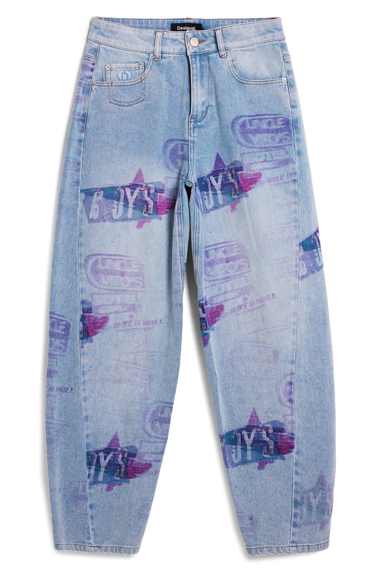 Print Boyfriend Barrel Leg Jeans, Alternate, color, MEDIUM BLUE
