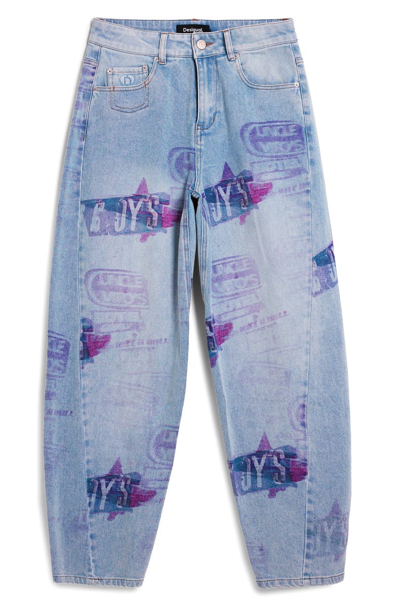 Desigual Print Boyfriend Barrel Leg Jeans, Alternate, color, Medium Blue