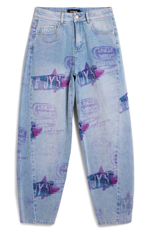 Desigual Print Boyfriend Barrel Leg Jeans In Blue