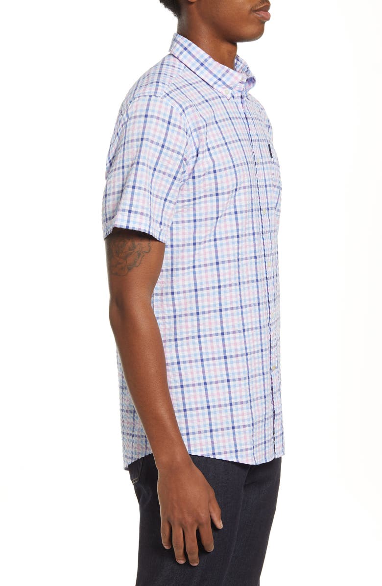 Barbour Tailored Fit Check Short Sleeve Button-Down Seersucker Shirt, Alternate, color, 