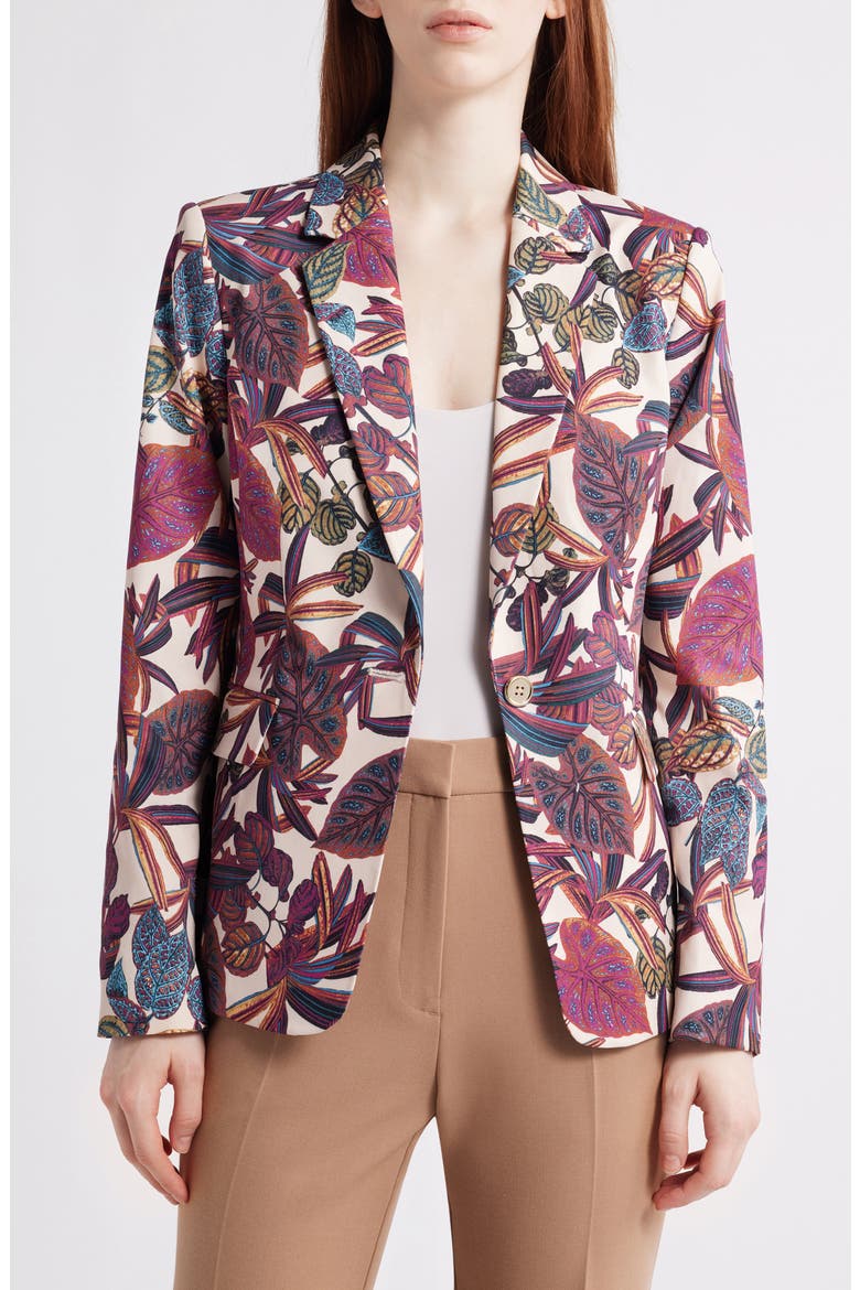 Print One-Button Blazer, Main, color, WILD BERRY TROPICAL