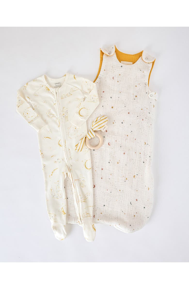 Pehr Moondance Fitted Organic Cotton One-Piece Footie Pajamas, Alternate, color, 