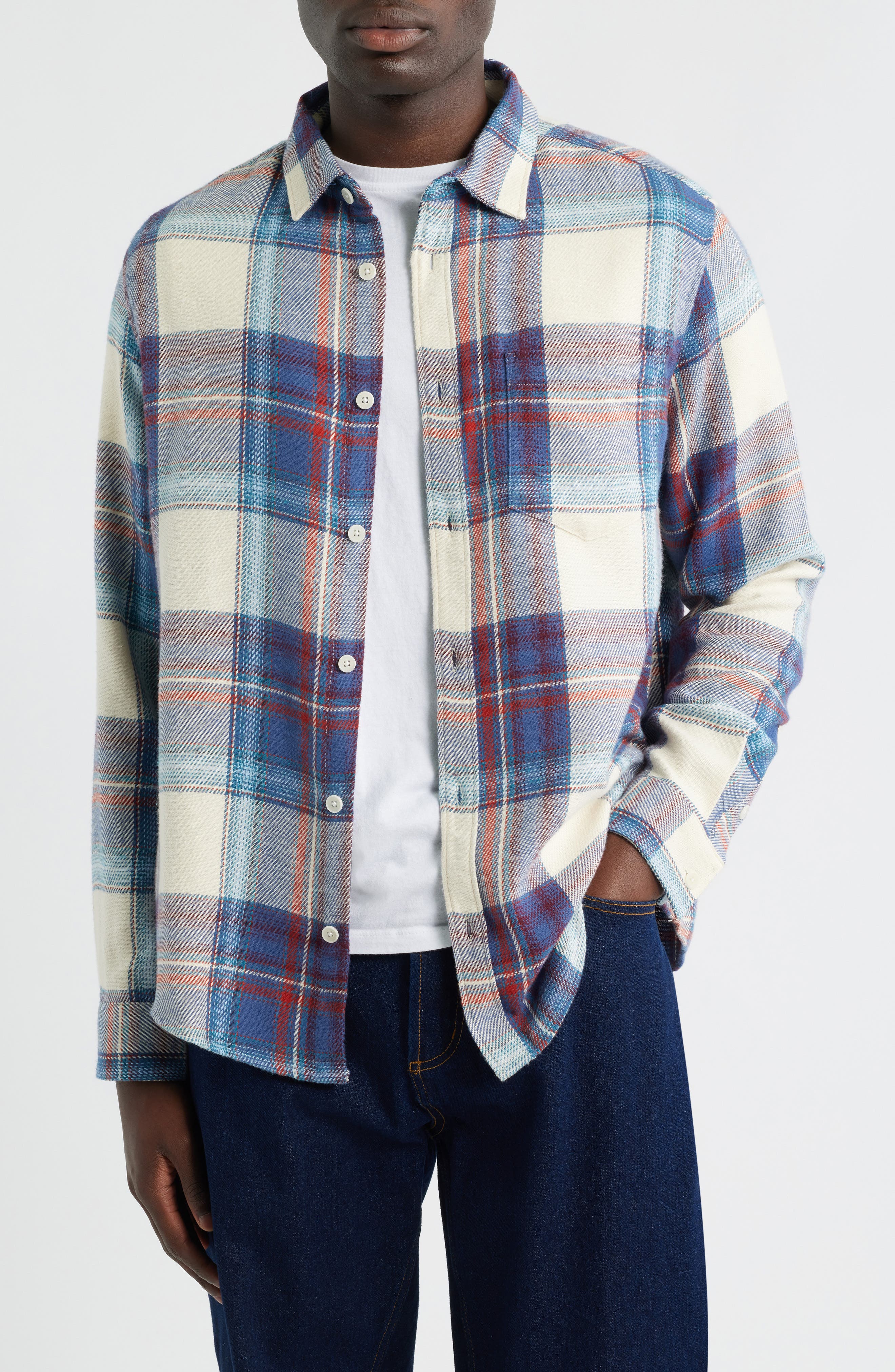 Wax London Shelly Plaid Cotton Flannel Button-Up Shirt