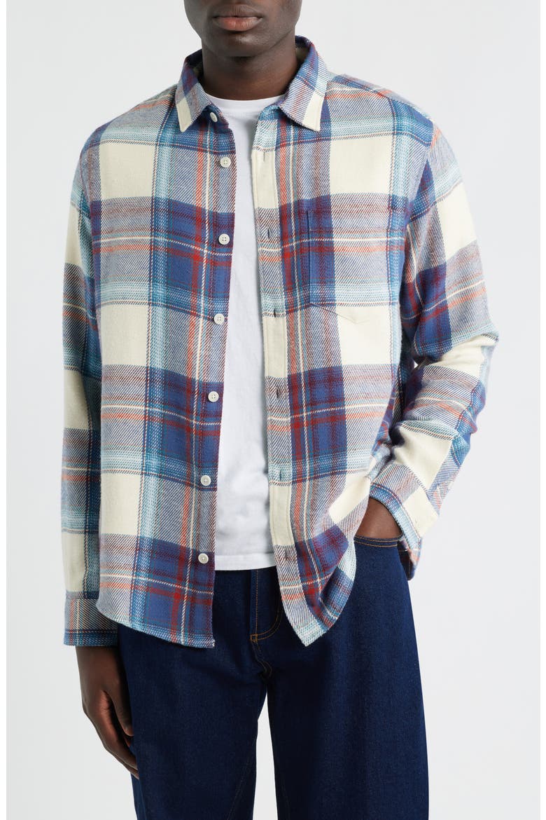 Shelly Plaid Cotton Flannel Button-Up Shirt, Main, color, BLUE / MULTI