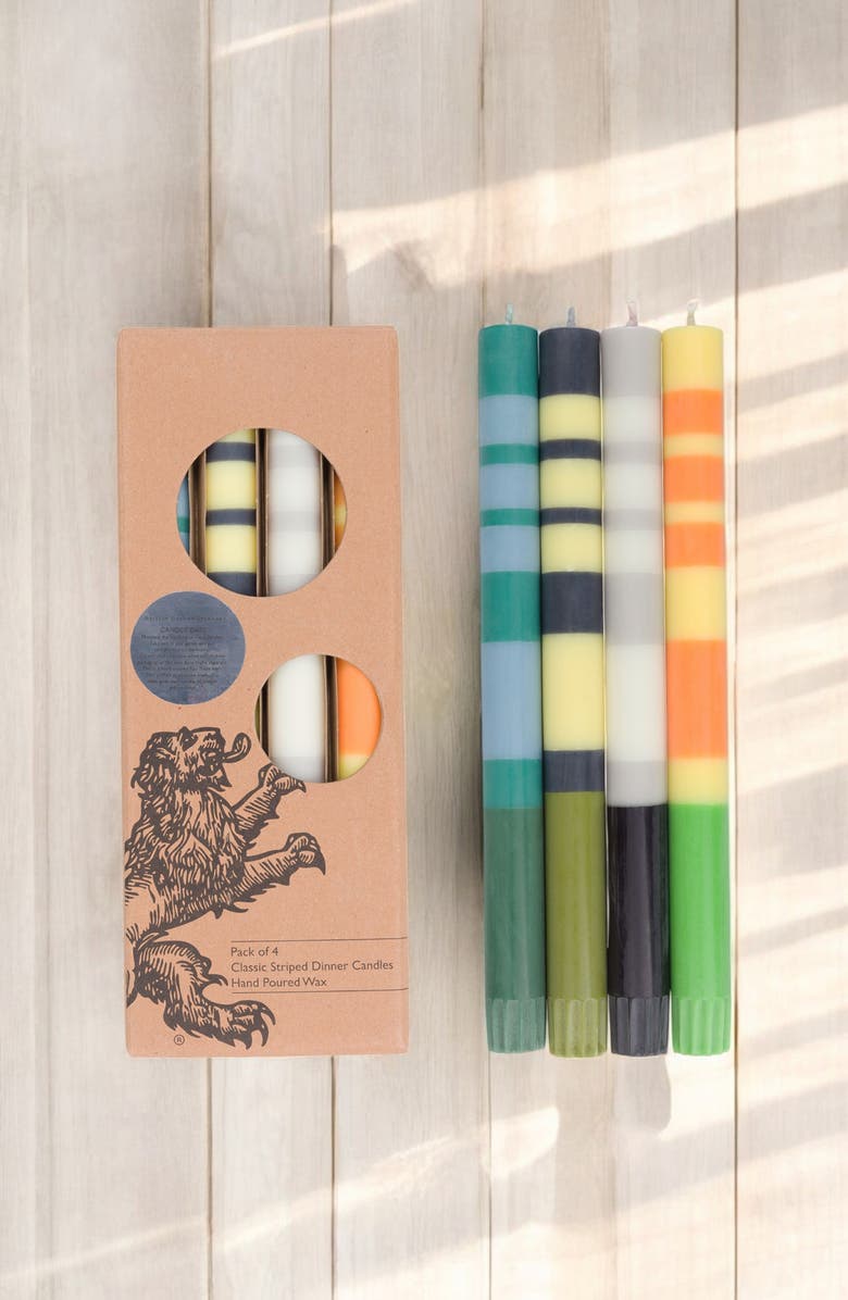 BRITISH COLOUR STANDARD Assorted 4-Pack Stripe Dinner Candles, Alternate, color, Multi-Coloured