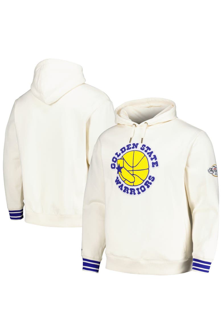 Men's Mitchell & Ness Cream Golden State Warriors Chainstitch Felt Pullover Hoodie, Main, color, Cream