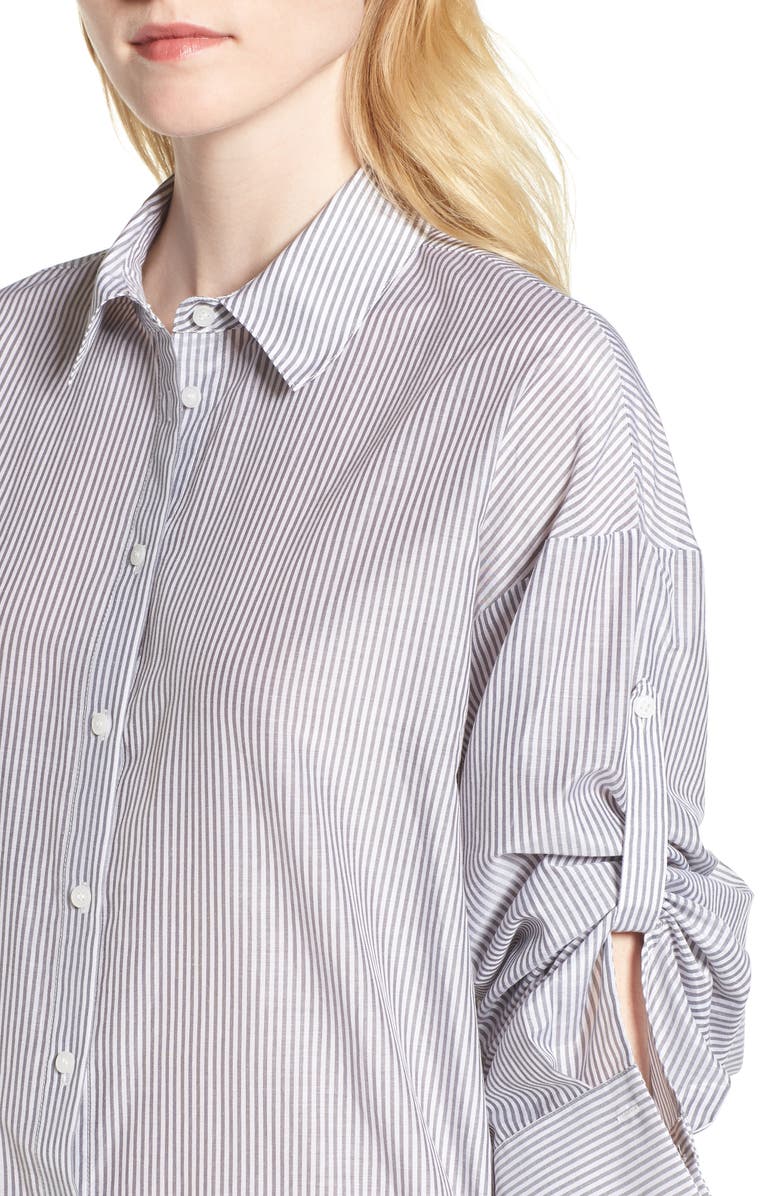 Trouvé Stripe Cotton & Silk Shirtdress, Alternate, color, 