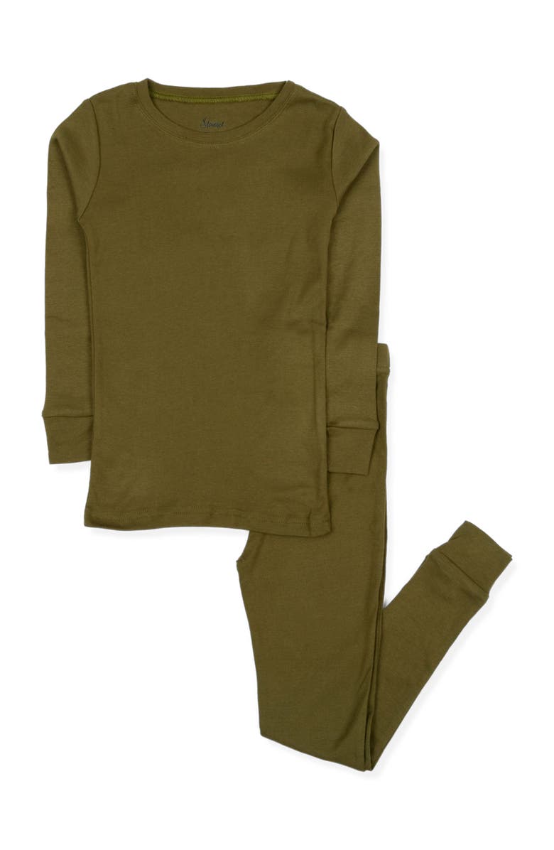 Leveret Kids Two-Piece Solid Cotton Matching Family Pajamas, Main, color, Olive