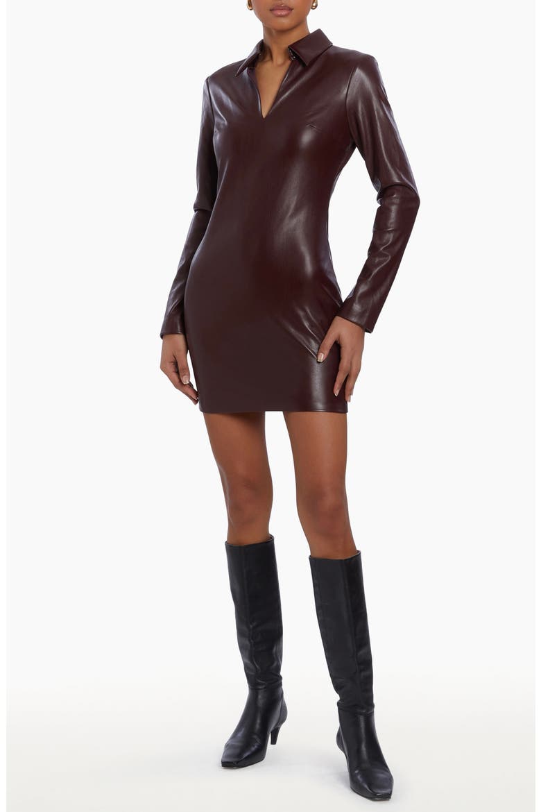 Sloane Long Sleeve Faux Leather Minidress, Main, color, RUSSET