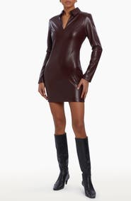 Amanda Uprichard Sloane Long Sleeve Faux Leather Minidress