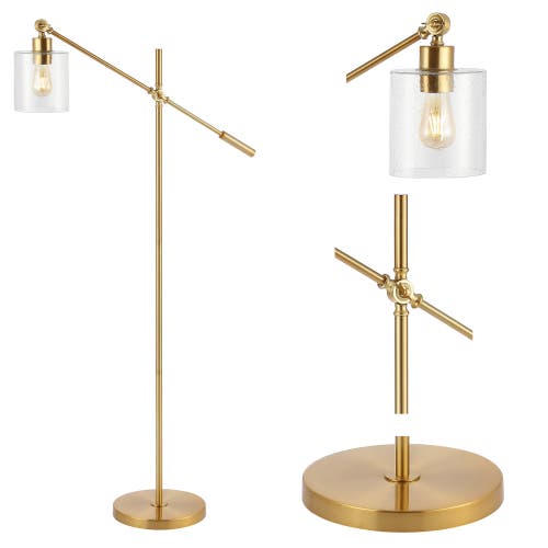 Jonathan Y Designs Kathryn Classic 60 Iron Seeded Glass Adjustable Head Modern Led Floor Lamp In Brass Gold
