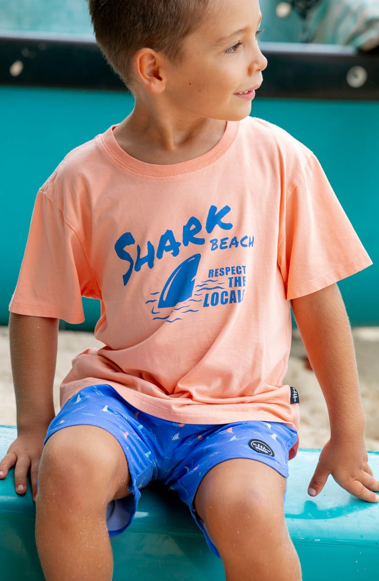 Feather 4 Arrow Kids' Shark Fin Board Shorts, Alternate, color, Marina Blue