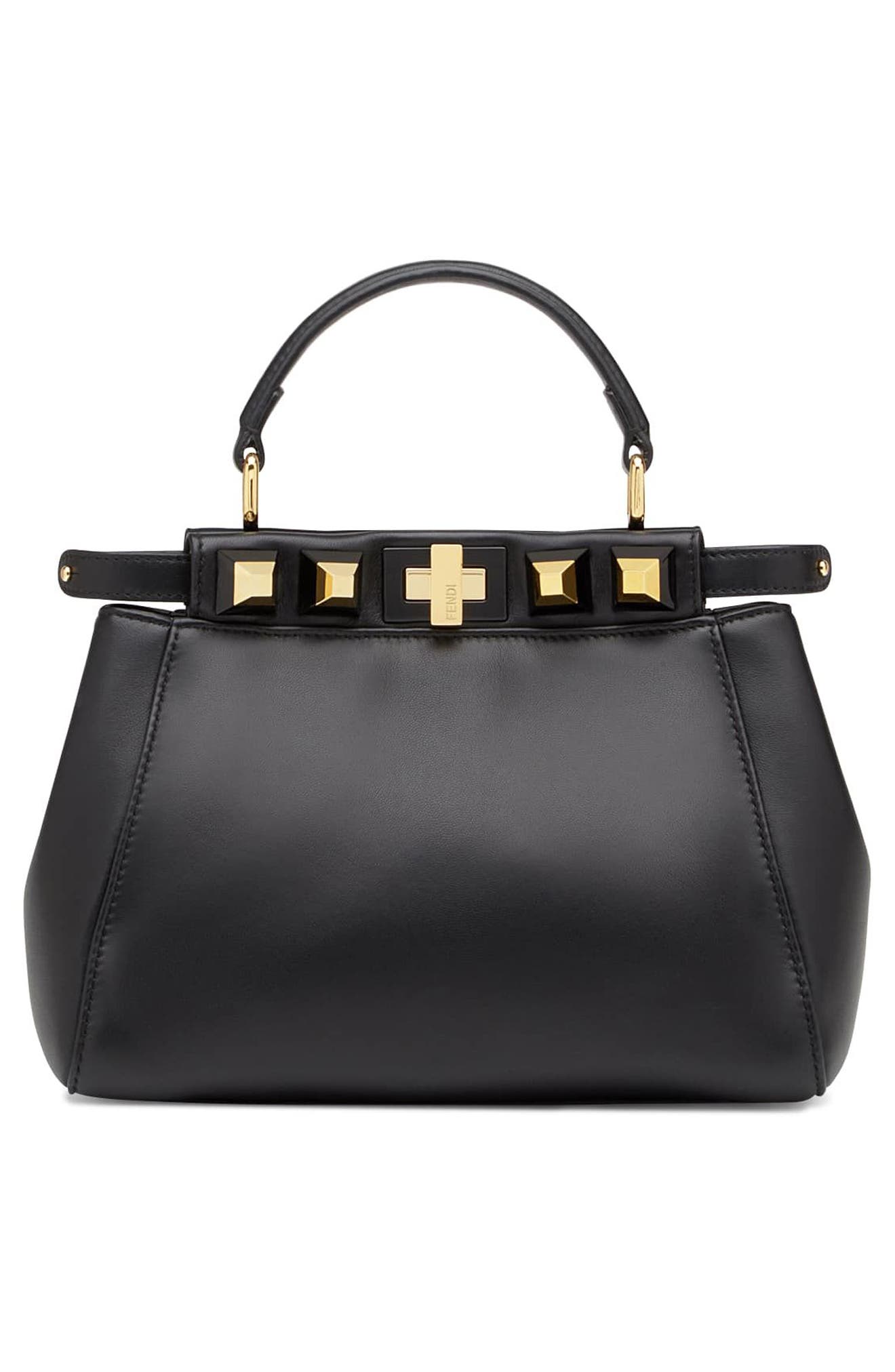 Fendi Mini Peekaboo Studded Leather Bag, Alternate, color, 
