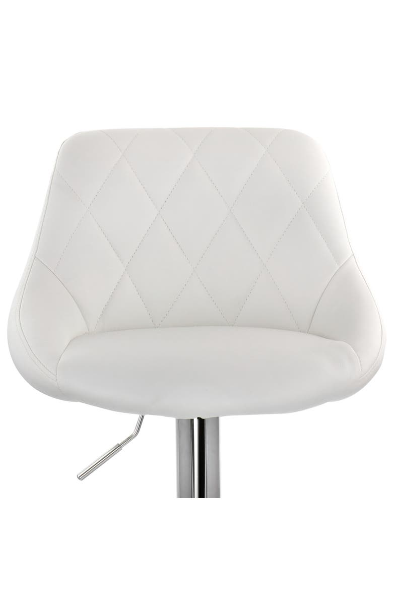 Elama 2 Piece Diamond Stitched Faux Leather Bar Stool with Adjustable Height, Alternate, color, White