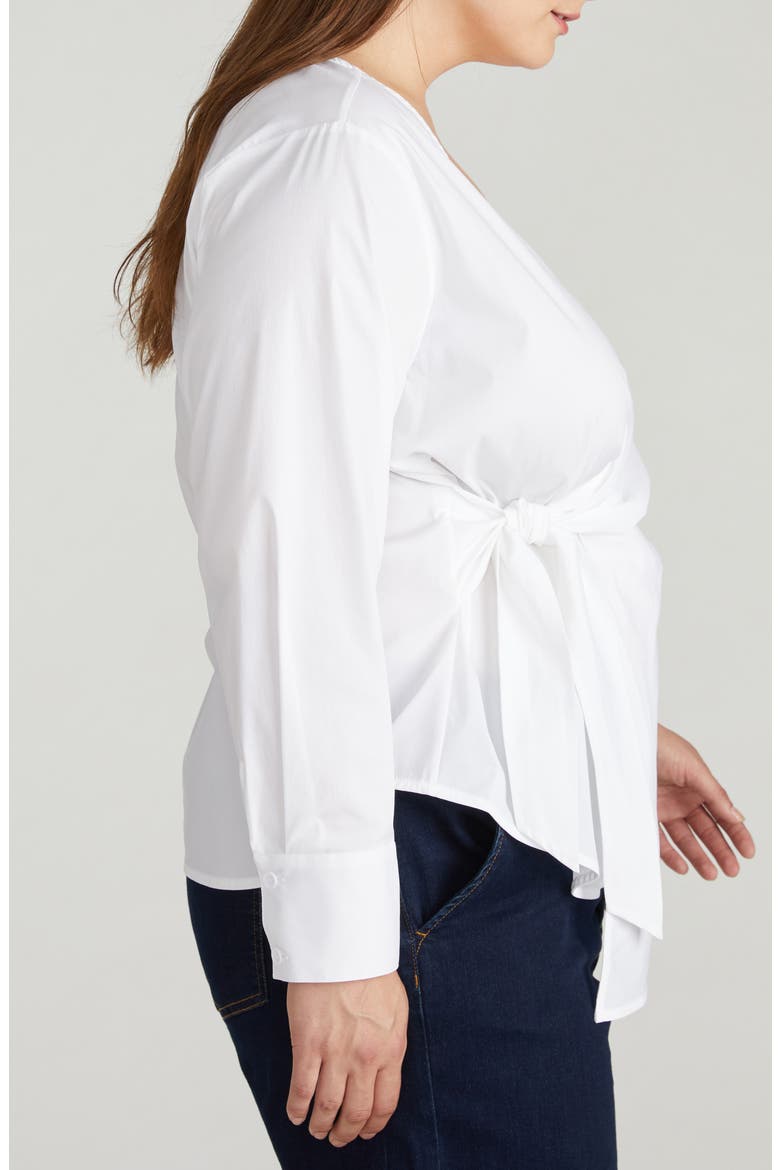 Stretch Cotton Blend Poplin Wrap Top, Alternate, color, WHITE