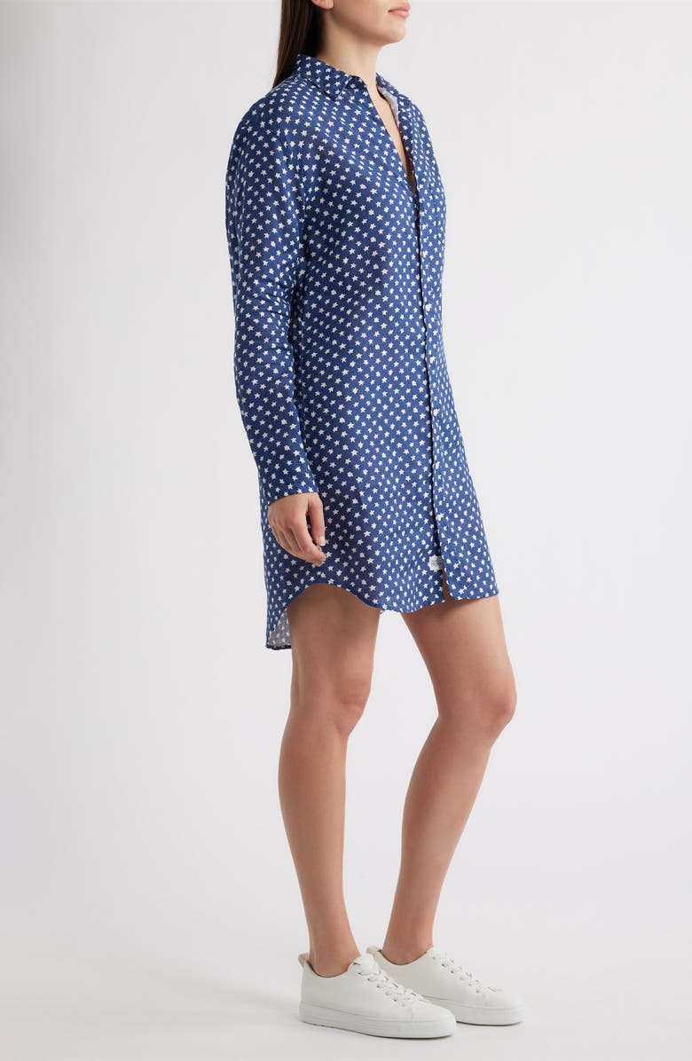 Frank & Eileen Classic Linen Shirtdress, Alternate, color, Navy White Stars