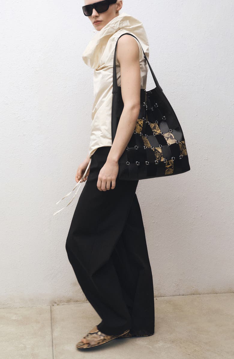 MANGO Drawstring Wide Leg Pants, Alternate, color, Black