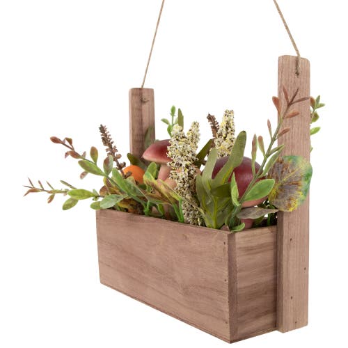 Northlight Mushroom And Fall Foliage Hanging Wooden Basket In Multi