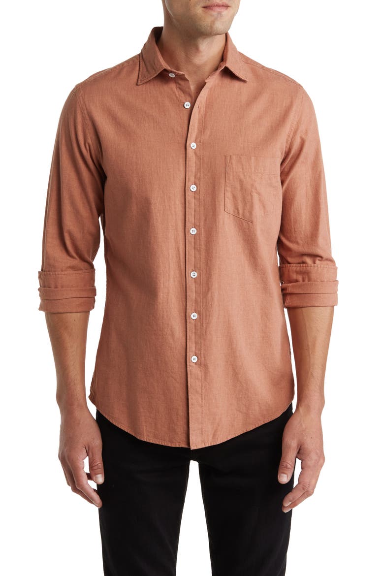Martinborough Long Sleeve Cotton Button-Up Shirt, Main, color, TERRACOTTA
