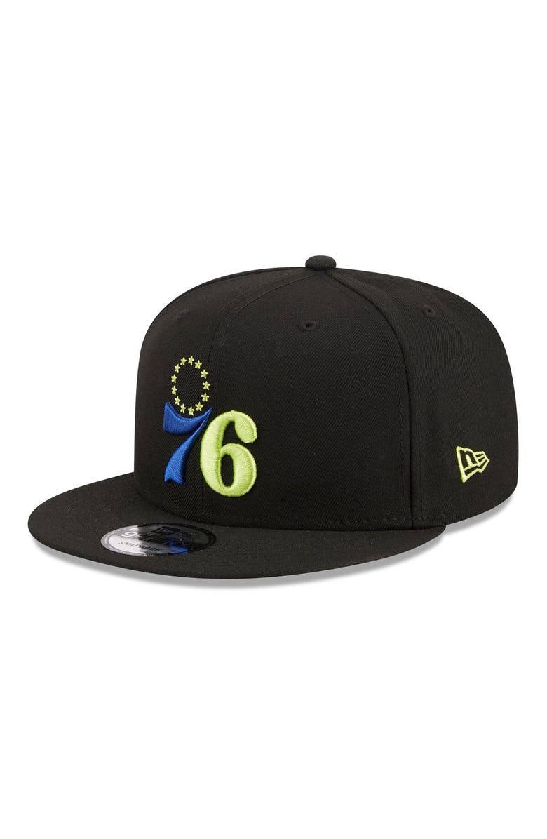 New Era Men's New Era Black Philadelphia 76ers Neon Pop 9FIFTY Snapback Hat, Alternate, color, Black