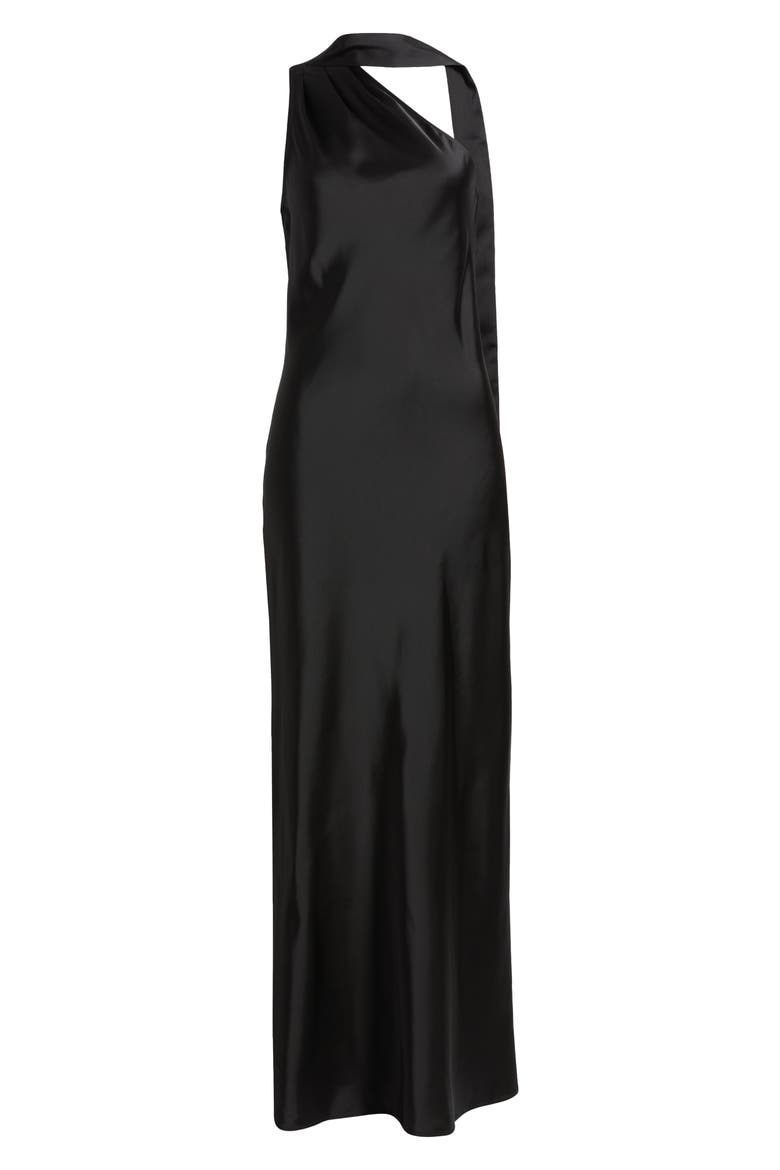 The Avery One-Shoulder Satin Gown, Alternate, color, BLACK