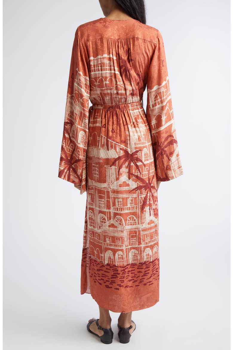 Ollantay Tropical Jacquard Long Sleeve Wrap Dress, Alternate, color, MARSALA / ECRU