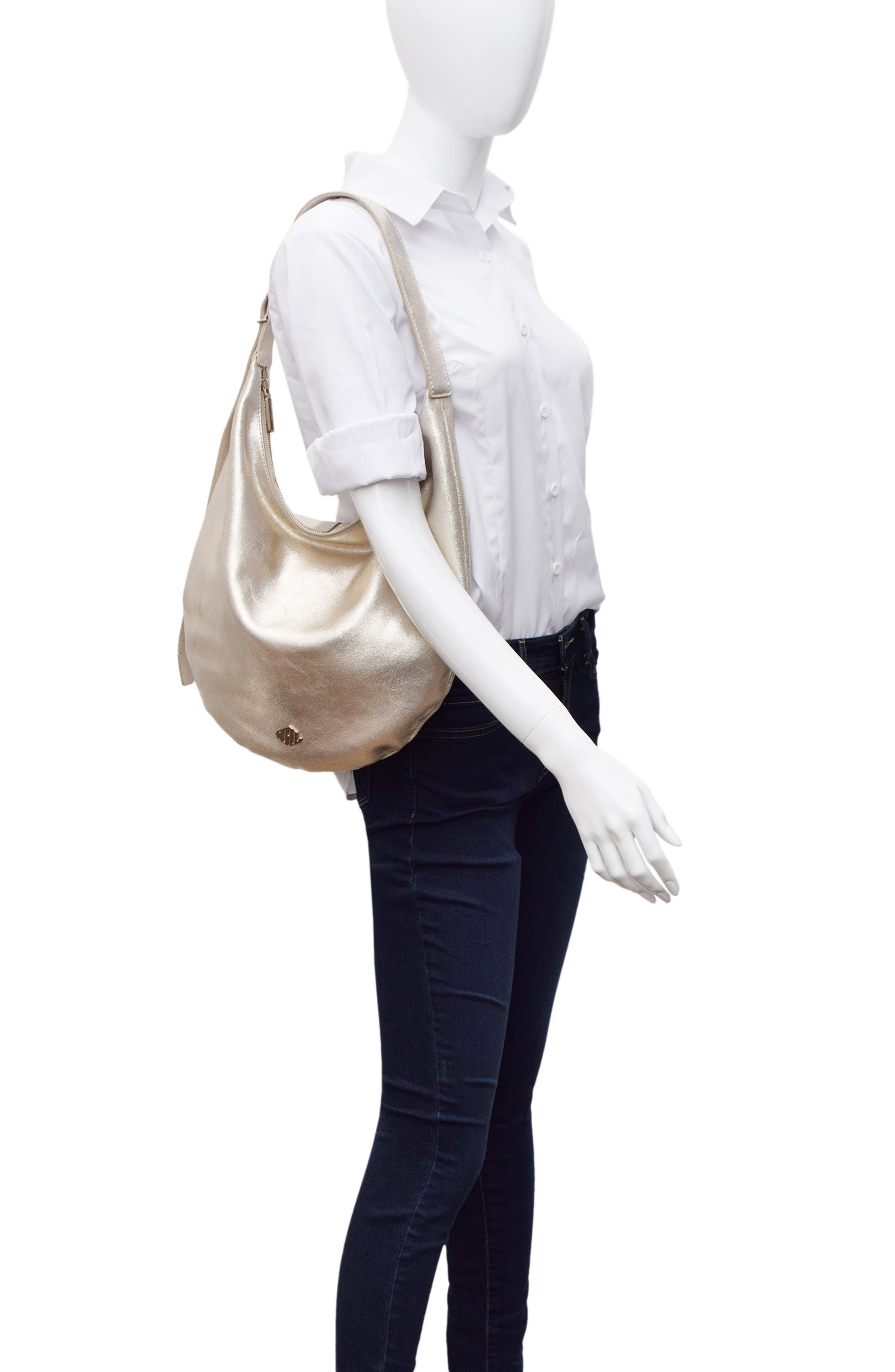 New Amsterdam Leatherworks Wyatt Metallic Hobo Bag, Alternate, color, Champagne