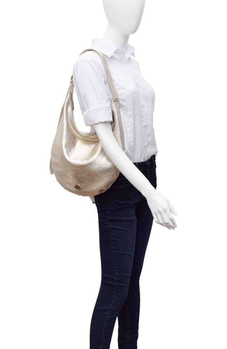 New Amsterdam Leatherworks Wyatt Metallic Hobo Bag, Alternate, color, Champagne