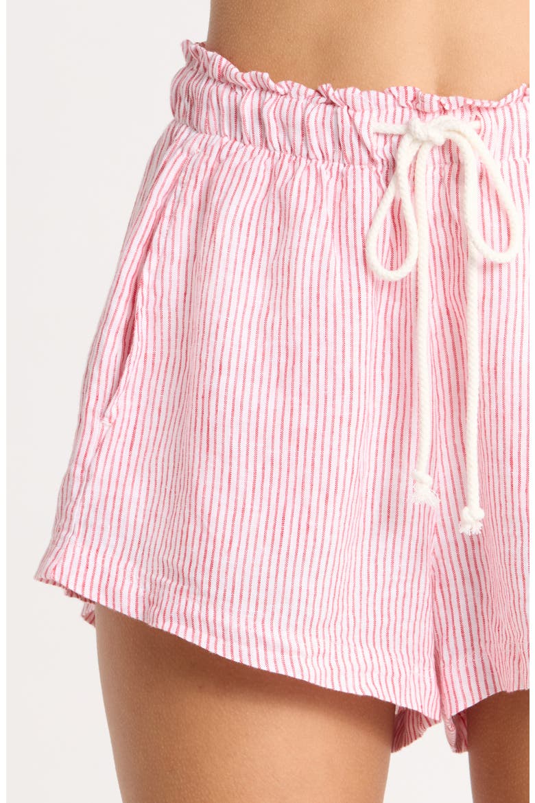 Getaway Linen Cover-Up Shorts, Alternate, color, COASTAL STRIPE RED