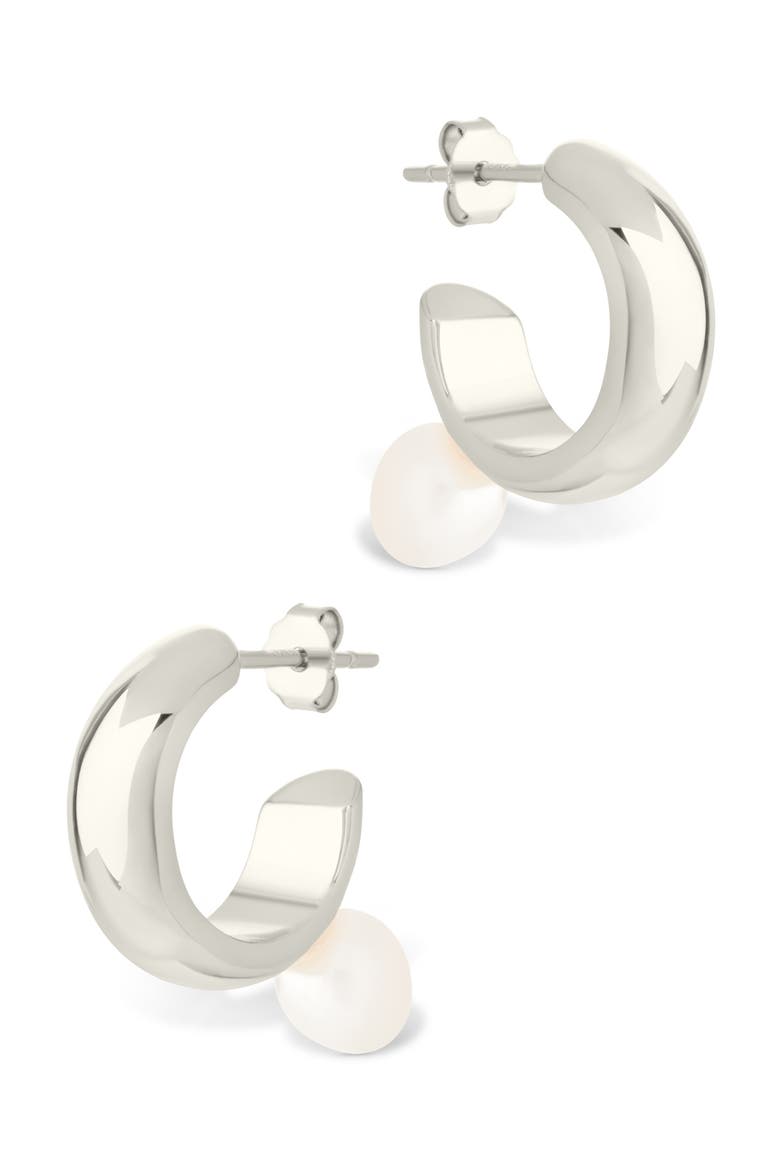 Micki Cultured Pearl Drop Hoop Earrings, Alternate, color, SILVER
