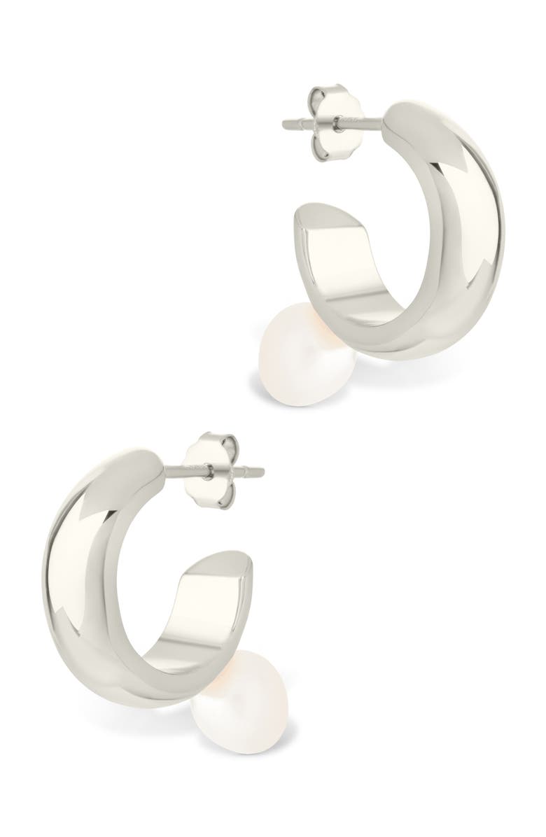 Sterling Forever Micki Cultured Pearl Drop Hoop Earrings, Alternate, color, Silver