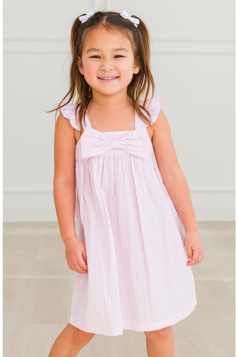Bow Front Seersucker Pinafore Dress, Alternate, color, PINK