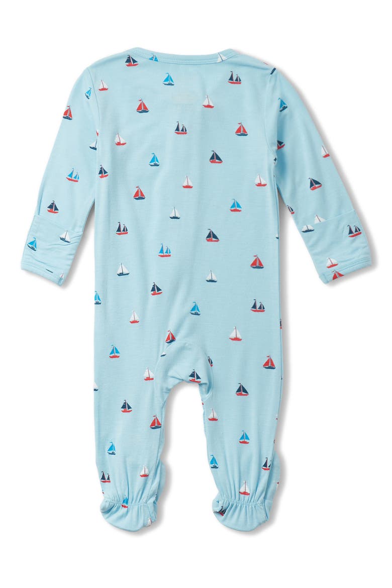 Tiny Sailboats Jersey Zip Footie, Alternate, color, BLUE