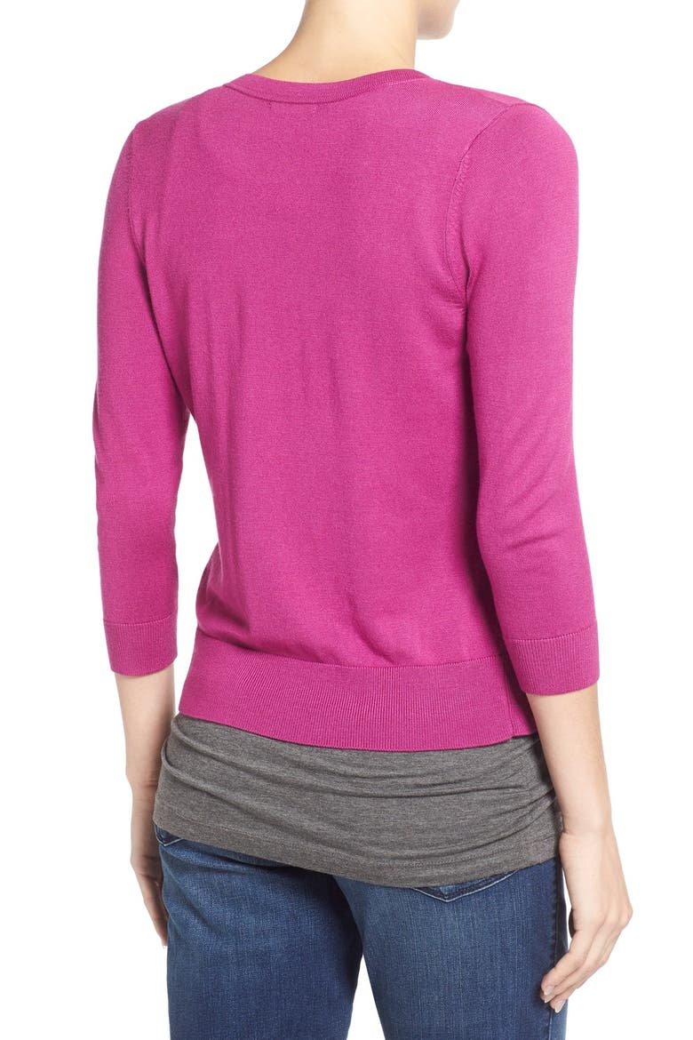 Three Quarter Sleeve Cardigan, Alternate, color, PURPLE CLOVER