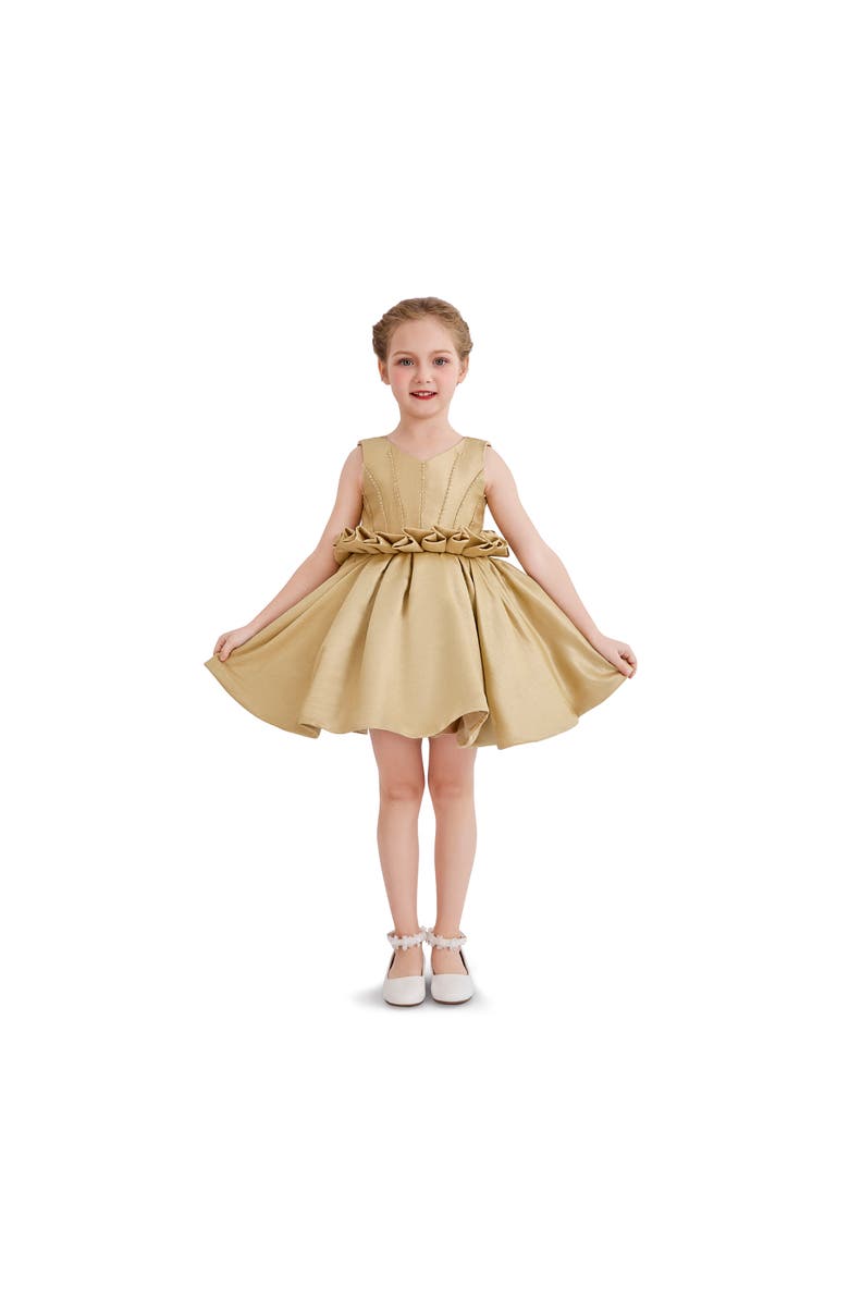 Tulleen Harmony Ruffle Waist Formal Dress, Alternate, color, Gold